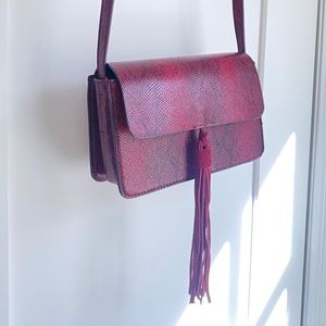 Small Snakeskin burgundy Handbag Crossbody with tassel